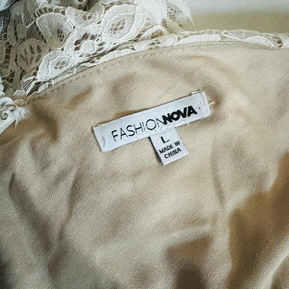 Fashion Nova So In Love Ivory Lace Lined Jumpsuit Size L Large - Picture 5 of 7